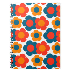 Preppy Blue Orange Hippie Flower Pattern Notebook