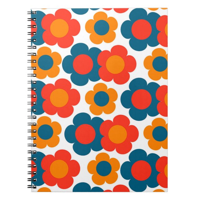 Preppy Blue Orange Hippie Flower Pattern   Notebook (Front)