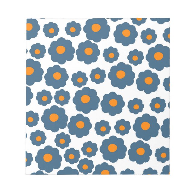 Preppy Blue Orange Hippie Flower Pattern Notepad (Front)