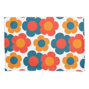 Preppy Blue Orange Hippie Flower Pattern Pillowcase