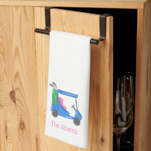 Preppy Blue Personalised Golf Cart Tea Towel