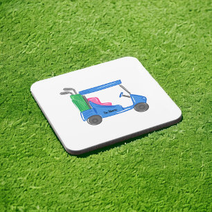 Preppy Blue Personalized Golf Cart Coaster