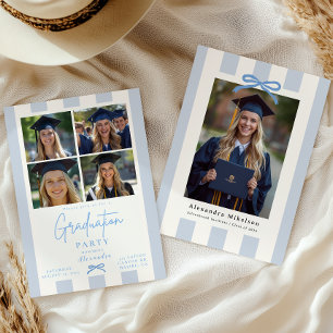 Preppy Blue Photo Graduation Party Invitation