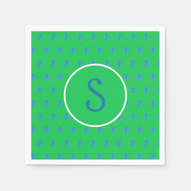 Preppy Blue Pickleball Green Initial Napkin (Front)