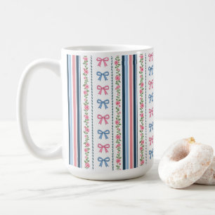 Preppy Blue Pink Bows Florals Striped Coquette Coffee Mug