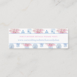Preppy Blue Pink Chinoiserie Wedding Website Card