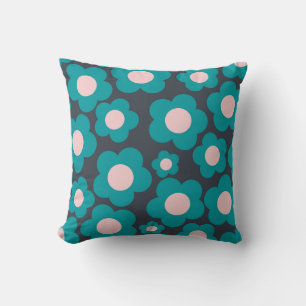 Preppy Blue Pink Hippie Flower Pattern Cushion