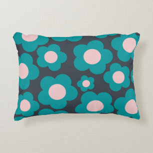 Preppy Blue Pink Hippie Flower Pattern Decorative Cushion