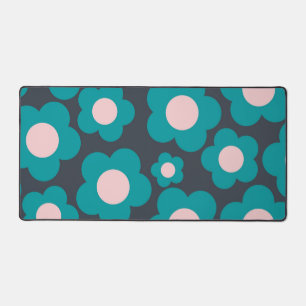 Preppy Blue Pink Hippie Flower Pattern Desk Mat
