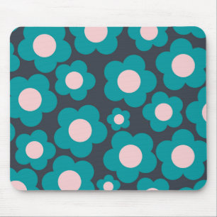 Preppy Blue Pink Hippie Flower Pattern Mouse Mat