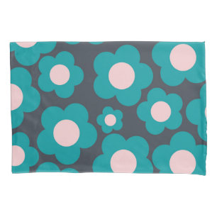 Preppy Blue Pink Hippie Flower Pattern Pillowcase