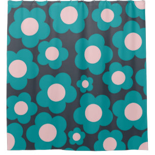 Preppy Blue Pink Hippie Flower Pattern Shower Curtain
