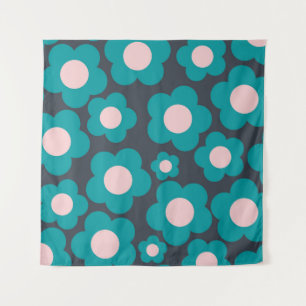 Preppy Blue Pink Hippie Flower Pattern Tapestry