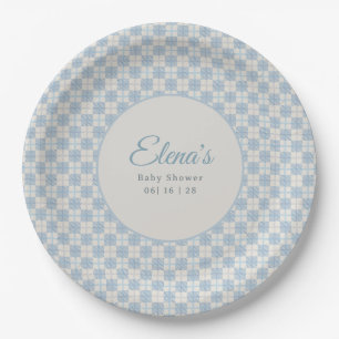 Preppy Blue Plaid Baby Shower  Paper Plate