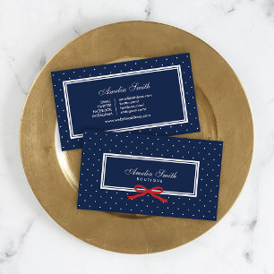Preppy Blue Polka Dot Red Ribbon Social Media Business Card