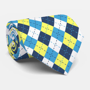 Preppy Blue Raspberry Lemon Yellow Argyle Tie