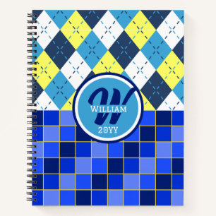 Preppy Blue Raspberry Lemonade Argyle and Checks Notebook