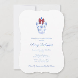 Preppy Blue Red Bow Tartan Holidays Bridal Shower Invitation