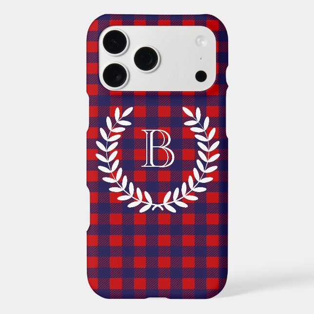 Preppy Blue & Red Buffalo Plaid | Monogram (Back)
