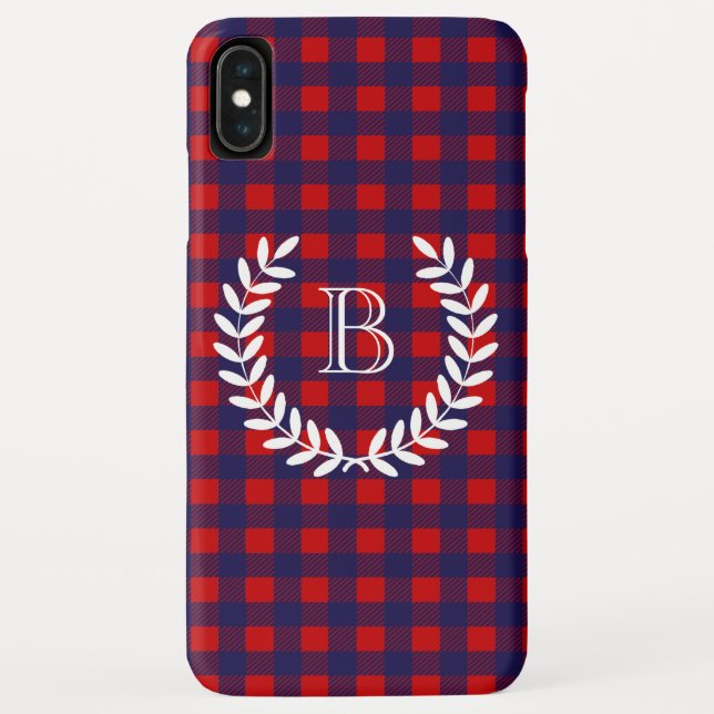 Preppy Blue & Red Buffalo Plaid | Monogram Case-Mate iPhone Case (Back)
