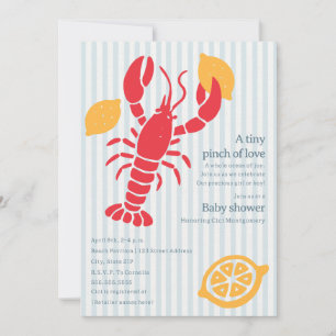 Preppy Blue Seersucker Stripe Lobster Baby Shower Invitation