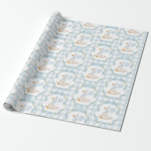 Preppy Blue Silly Goose Boy Birthday Party Wrapping Paper