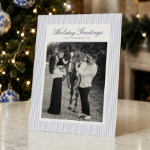 Preppy Blue Stripe Christmas Holiday Photo
