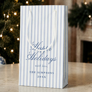 Preppy Blue Stripe Christmas Holiday Small Gift Bag