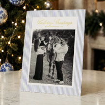 Preppy Blue Stripe Christmas Photo
