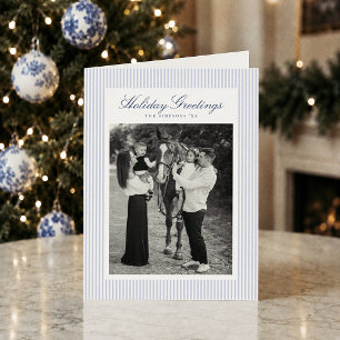 Preppy Blue Stripe Christmas Photo Holiday Card