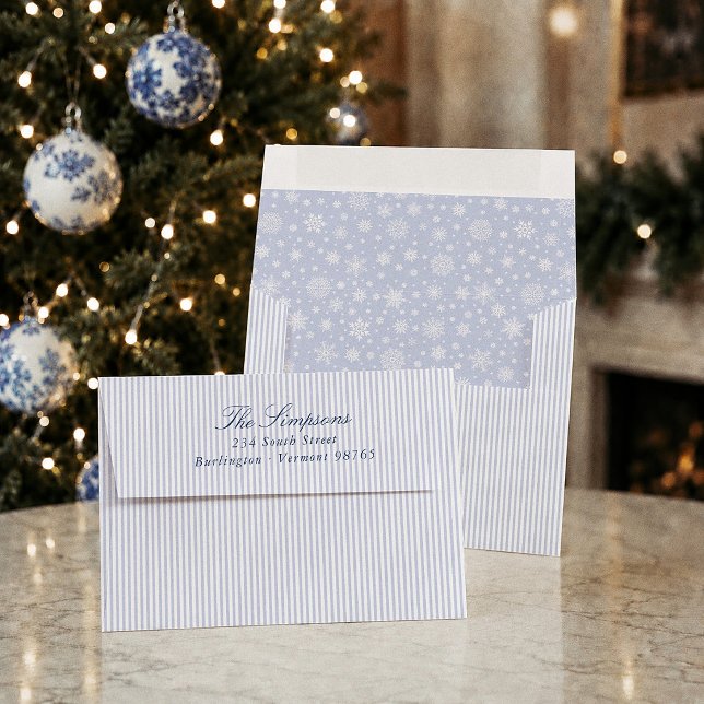 Preppy Blue Stripe Christmas Return Address Envelope (Creator Uploaded)