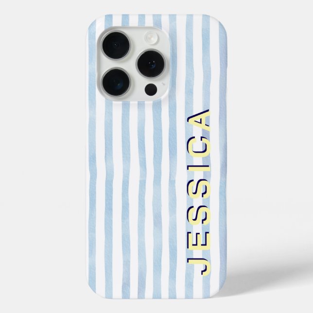 Preppy Blue Striped Custom Name Case-Mate iPhone Case (Back)