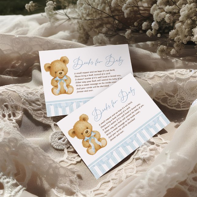 Preppy Blue Teddy Bear Books for Baby Boy Enclosure Card (Creator Uploaded)