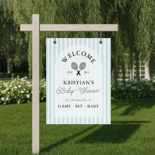 Preppy Blue Tennis Baby Shower Welcome Poster