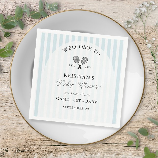 Preppy Blue Tennis Country Club Baby Shower Napkin (elegant baby blue stripes baby shower napkins for chic preppy tennis theme country club events)