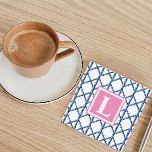 Preppy Blue Trellis Bamboo Monogram / Custom Card