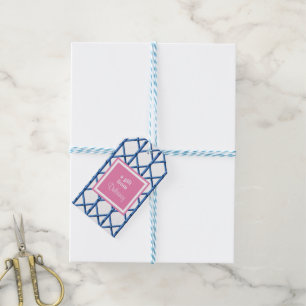 Preppy Blue Trellis Bamboo Pattern Custom Gift Tags