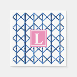 Preppy Blue Trellis Bamboo Pattern Monogram Napkin
