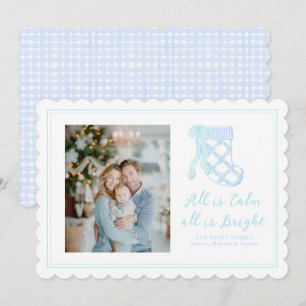 Preppy Blue Watercolor Bows Stockings Holiday Card