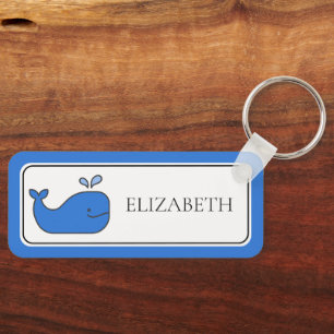 Preppy Blue Whale Personalised Key Ring