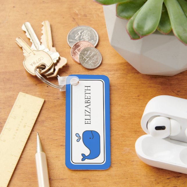 Preppy Blue Whale Personalised Key Ring (Desk)