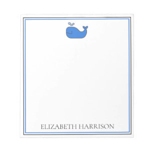 Preppy Blue Whale Personalised Notepad