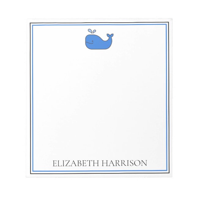 Preppy Blue Whale Personalised Notepad (Front)