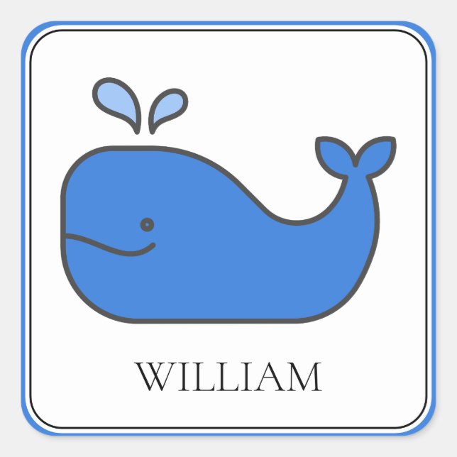 Preppy Blue Whale Personalised Square Sticker (Front)