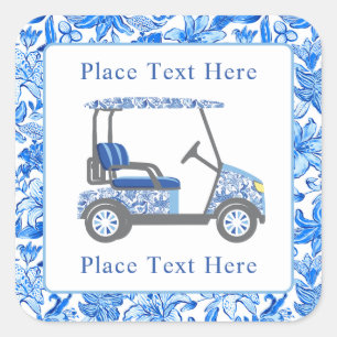 Preppy Blue & White Flowers Golf Cart Square Sticker