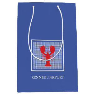 Preppy Blue White Gingham Red Lobster Coastal Town Medium Gift Bag