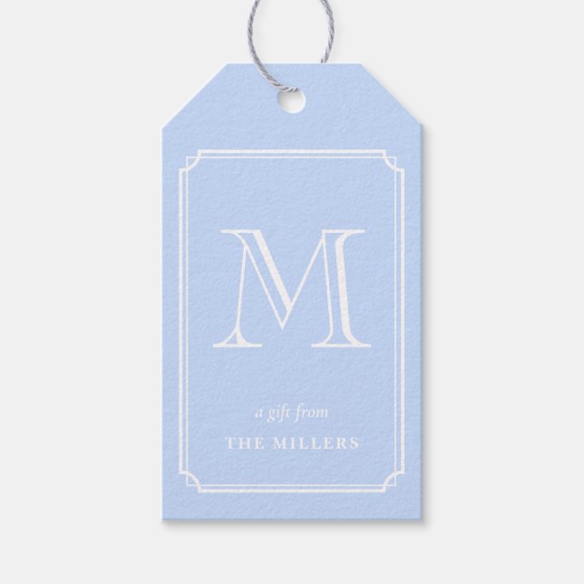Preppy Blue & white Monogram  Gift Tags (Front)