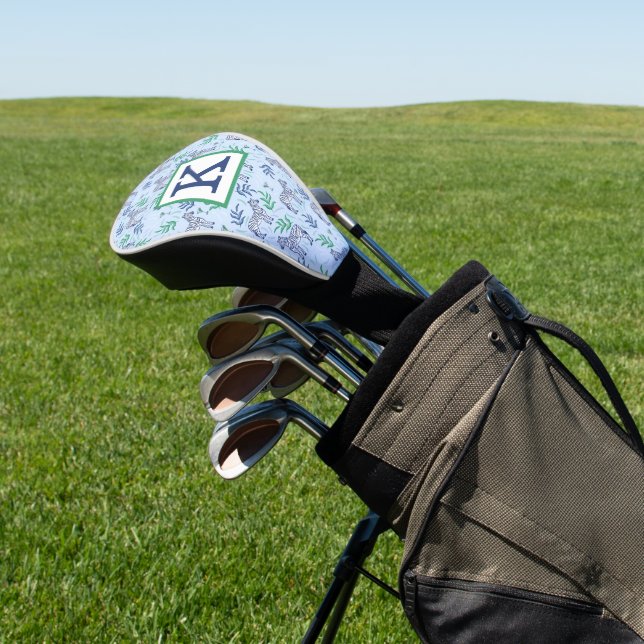 Preppy Blue Zebra Martini Monogram Golf Head Cover (In Situ)