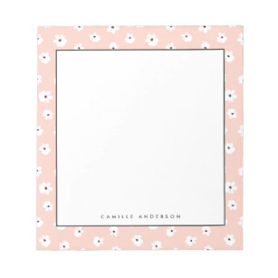 Preppy Blush Floral Dots Pattern Personalised Notepad