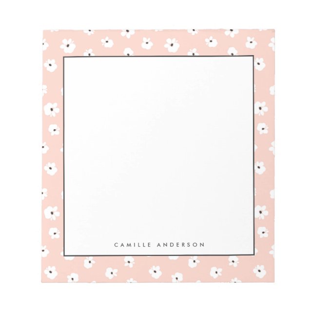 Preppy Blush Floral Dots Pattern Personalised Notepad (Front)